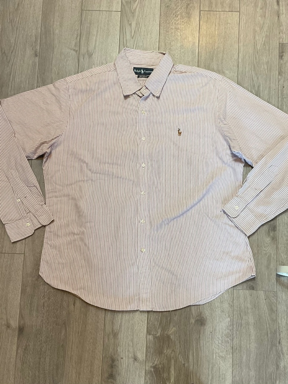 Ralph Lauren Custom Fit Striped Shirt Size XL Burgundy White Cotton Men